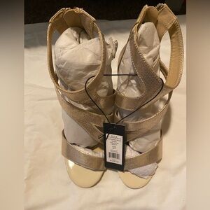 French Connection Gold Strappy Heels Size 7